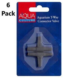 (Lot of 6) Aqua Culture T-Way Connector Aquarium Valve 2 Pack, PV-T/2